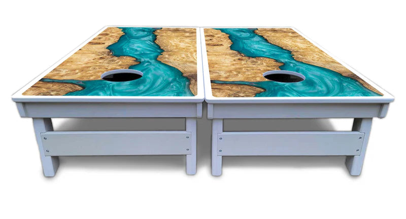 Turquoise Expoxy Cornhole Boards Set