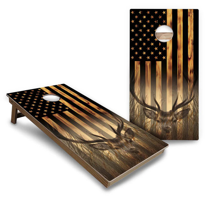 Rustic Dark American Flag Cornhole Boards