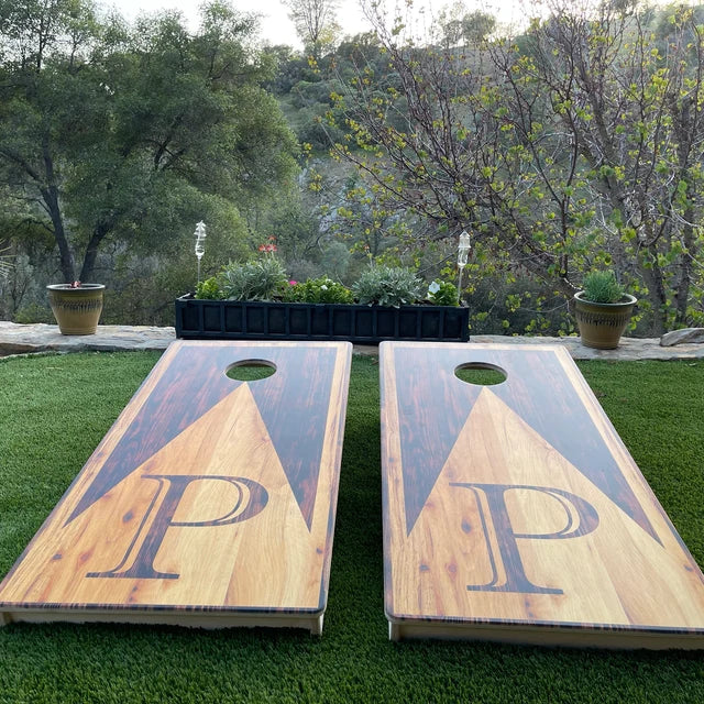 Rustic Wood Letter Custom Cornhole Boards Set