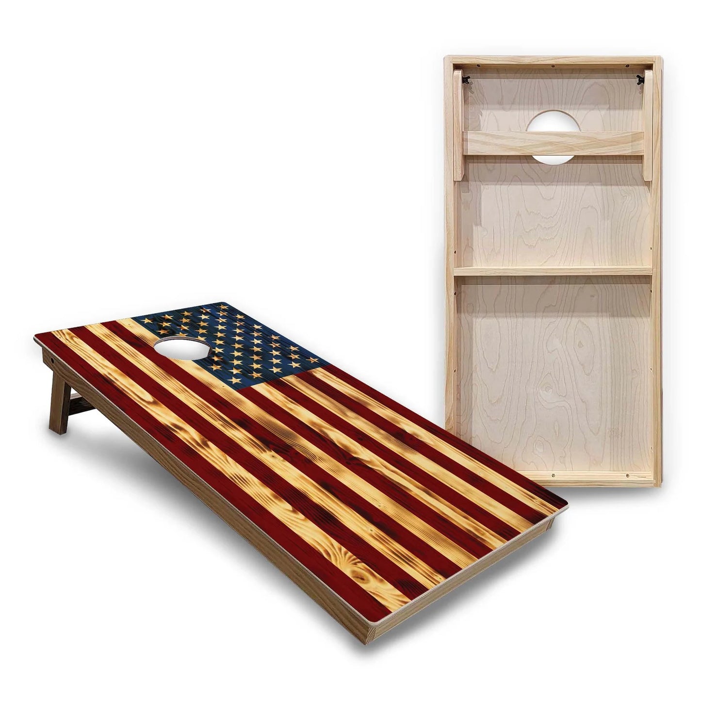 Rustic American Flag Cornhole Boards