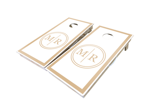 White & Gold Monogram Custom Cornhole Boards Set