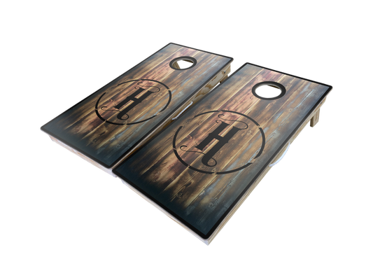 Barnwood Monogram Cornhole Boards Set