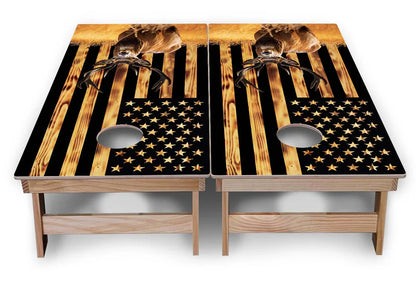 Rustic American Flag Buck Cornhole Boards