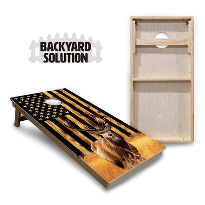Rustic American Flag Buck Cornhole Boards