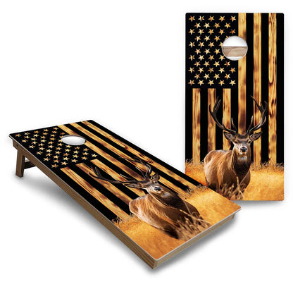 Rustic American Flag Buck Cornhole Boards