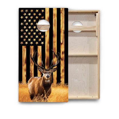 Rustic American Flag Buck Cornhole Boards